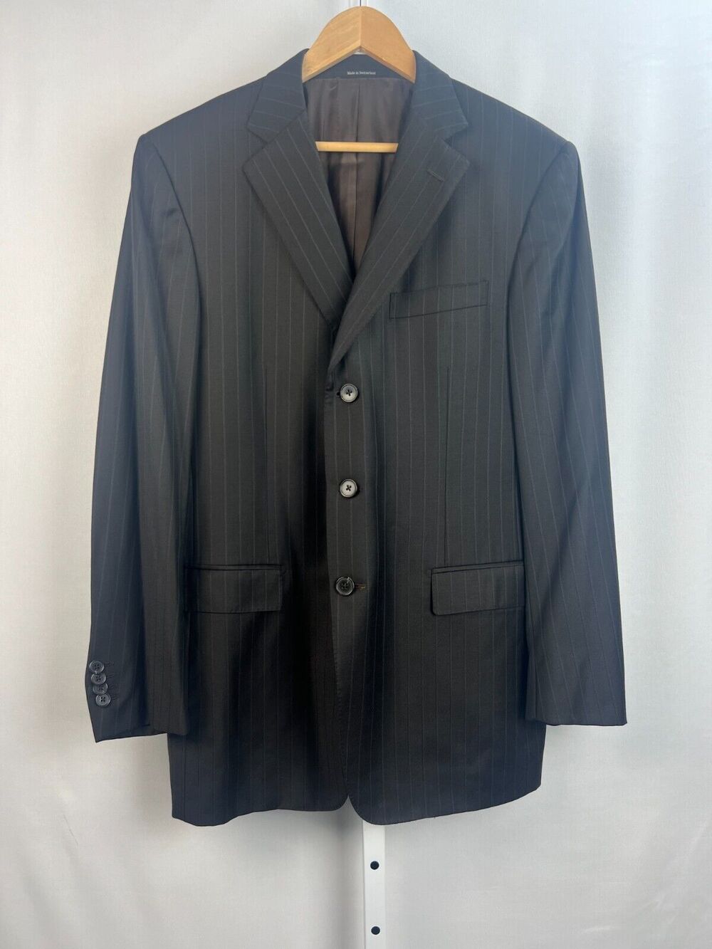 ERMENEGILDO ZEGNA TRANSEASONAL SILK WOOL Black Striped Blazer Jacket 52R, US 42R